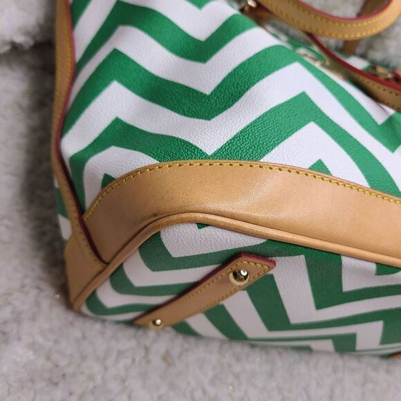Dooney & Bourke‎ Green and White Chevron Striped Coated Shopper Tote - Picture 6 of 11